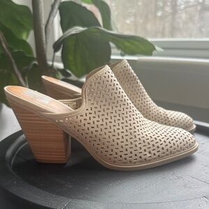 DV Perforated Vegan Leather Block Heel Mules - Women’s size 7 - tan